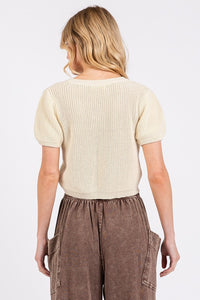 Cream Puff Slv V-Neck Knit Top