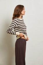 Load image into Gallery viewer, Perfect White Tee Mocha Stripe Rib LS Crew Neck Top