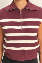 Load image into Gallery viewer, Maroon/White Striped Slvls Zipper Top