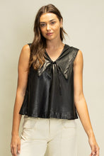 Load image into Gallery viewer, Black Leather Pintuck Lace Collar Top