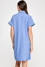 Load image into Gallery viewer, Blue Striped SS Shirt Dress