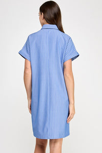 Blue Striped SS Shirt Dress