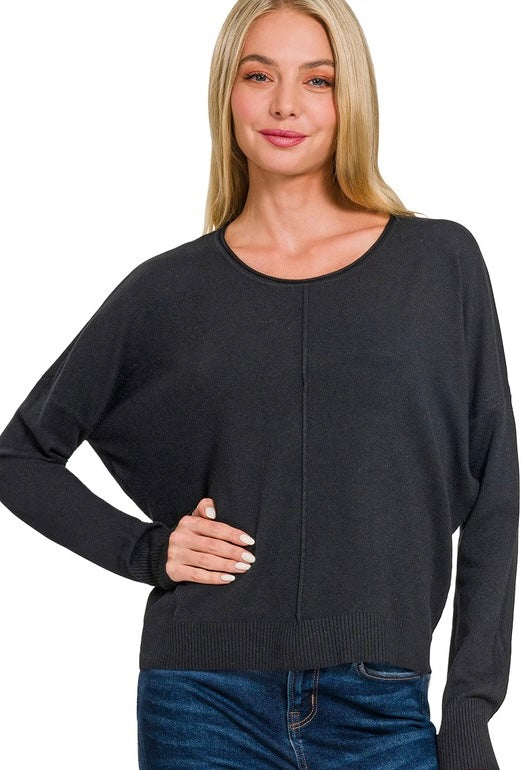 Black Viscose Frnt Seam Round Neck Sweater