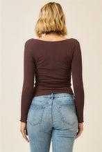 Load image into Gallery viewer, Brown Ruched Drop Shoulder LS Top