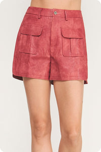 Garnet Rose Side Slit Leather Shorts
