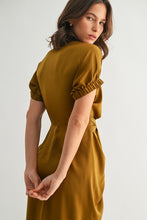 Load image into Gallery viewer, Golden Brown Satin Dolman Slv Tie Frnt Dress