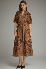 Load image into Gallery viewer, Terra Cotta Printed Tie Waist Midi Dress