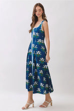 Load image into Gallery viewer, Navy Floral Border Trim Midi Dress