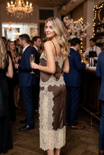 Load image into Gallery viewer, Mocha Satin/Lace Top + Skirt Set