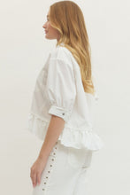 Load image into Gallery viewer, White Ruffle Hem Button Down Top