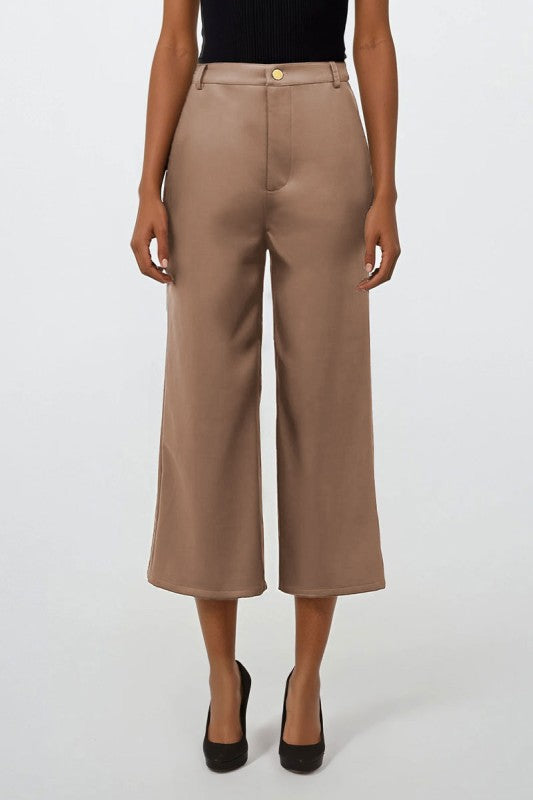 Taupe Vegan Leather Culotte Pants