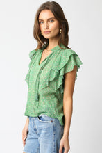 Load image into Gallery viewer, Green Floral Ruffle Slv Top