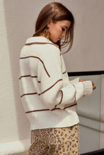 Load image into Gallery viewer, Latte/Ivory Relaxed Striped Sweater