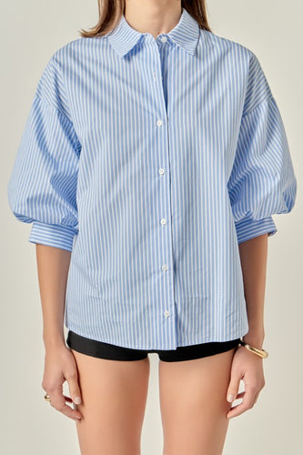 Striped Balloon Slv Shirt Cobalt