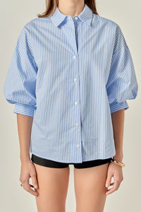 Striped Balloon Slv Shirt Cobalt