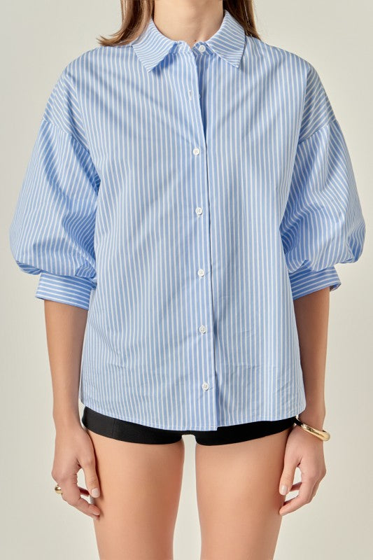 Striped Balloon Slv Shirt Cobalt