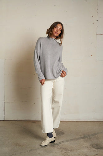 Perfect White Tee Heather Grey Cashmere Mock Neck Sweater