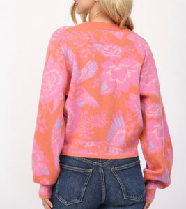 Orange Multi Floral Cardigan Sweater