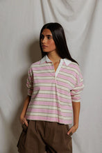 Load image into Gallery viewer, Perfect White Tee Sugar/Pink Striped Collared Rugby Shirt