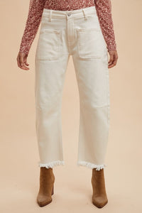 Ivory Fray Hem Slim Barrel Leg Jeans