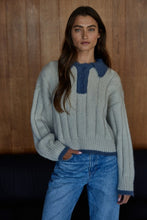 Load image into Gallery viewer, Taupe Blue Cable Knit Cropped Sweater