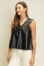 Load image into Gallery viewer, Black Leather Pintuck Lace Collar Top
