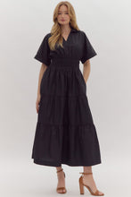 Load image into Gallery viewer, Black V-Neck SS Tiered Maxi Dress