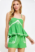 Load image into Gallery viewer, Vibrant Green Braid Trim Slvls Linen Top