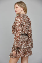 Load image into Gallery viewer, Brown Animal Print Chiffon Smocked Waist Dress