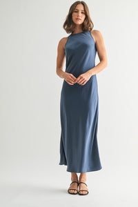 Dusty Blue Slvls Satin Dress