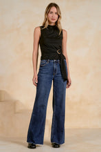 Load image into Gallery viewer, Black Slvls Mock Neck Gold Detail Top