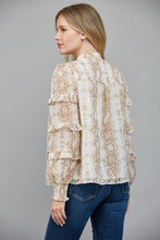 Load image into Gallery viewer, Cream/Taupe Snake Print Ruffle Slv Blouse