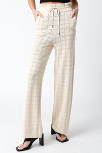 Natural Checkered Knitted Pants