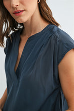 Load image into Gallery viewer, Slate Blue Wide Shoulder Cotton Blouse