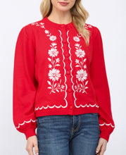Load image into Gallery viewer, Red Embroidered Balloon Slv Cardigan