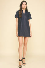 Load image into Gallery viewer, Navy Leather Tunic Dress