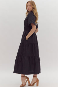 Black V-Neck SS Tiered Maxi Dress