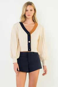 Cream Colorblocked Knit Cardigan (THML)
