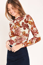 Load image into Gallery viewer, Ivory/Mauve Floral LS Mesh Top