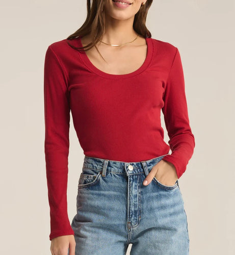 Z Supply Haute Red Sirena Rib LS Top