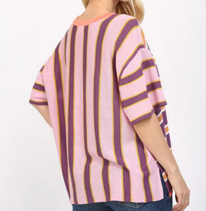 Tangerine Multi Stripe SS Knit Top