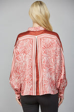 Load image into Gallery viewer, Ivory/Maroon Animal Print LS Satin Blouse