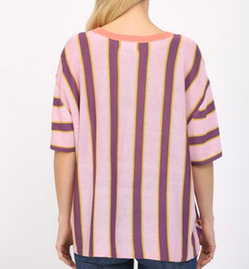 Tangerine Multi Stripe SS Knit Top