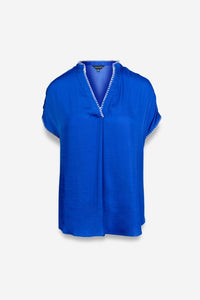 Whipstitch SS V-Neck Blouse Blue