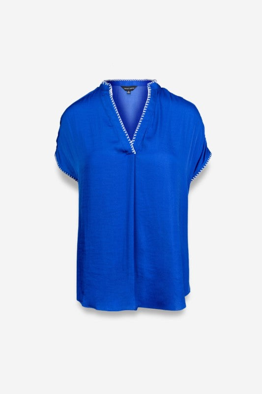 Whipstitch SS V-Neck Blouse Blue
