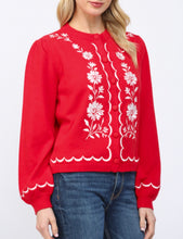 Load image into Gallery viewer, Red Embroidered Balloon Slv Cardigan