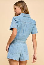 Load image into Gallery viewer, Denim Split Neck Cropped Top