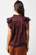 Load image into Gallery viewer, Maroon Linen Split Neck Ruffle Slv Top