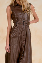 Load image into Gallery viewer, Brown Leather Belted Slvls Button Maxi Dress