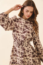 Load image into Gallery viewer, Beige LS Floral Print Buckle Belt Dress